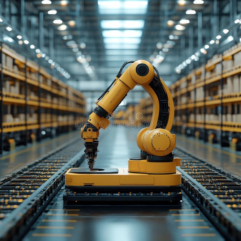 Advanced automated robots enhance efficiency in a modern warehouse environment stock photography