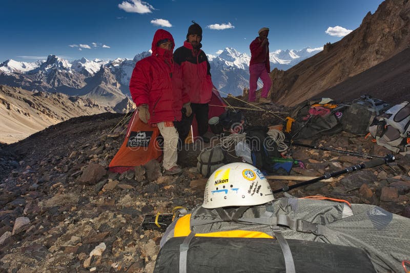 Advanced base camp 5,800m for Chashkin Sar peak where climbers prepare the equipment for the next day