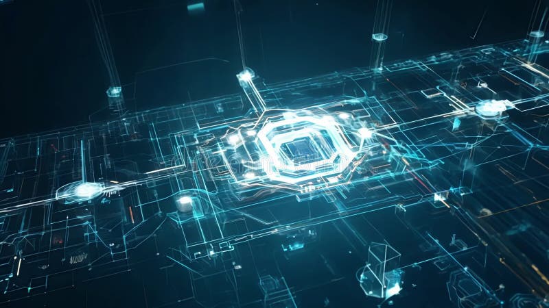 Futuristic Technology Display of an Abstract Circuit Board Design With Glowing Elements stock illustration