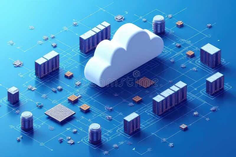 Advanced Cloud Hosting Design stock illustration