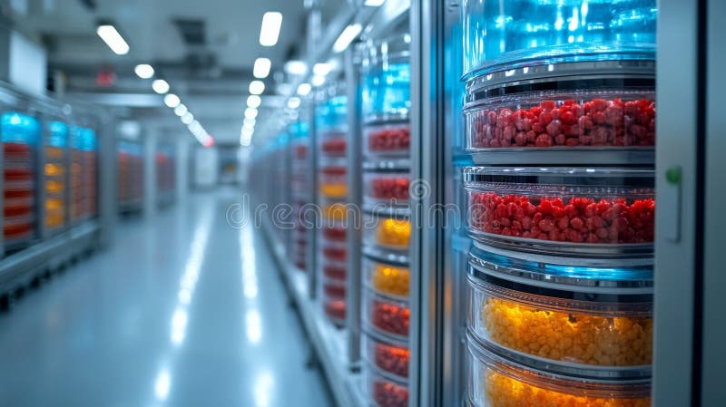 Advanced Cold Storage Facility Showcasing Organized Inventory of Perishable Goods Under Climate Control in a Modern royalty free stock image