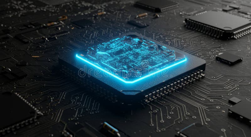 Advanced Cpu Microchip Technology on Circuit Board Hightech CPU innovation technological advancement computing power future vector illustration