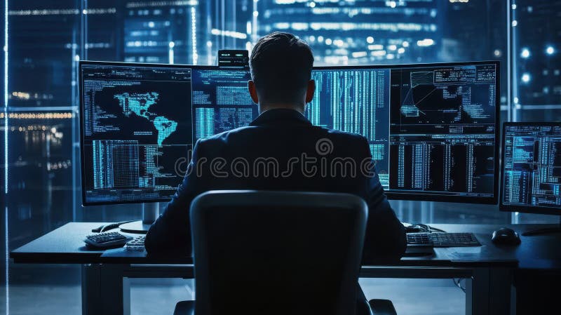 Advanced cybersecurity tech monitoring threats protecting digital systems cloud network ensuring secure digital business vector illustration