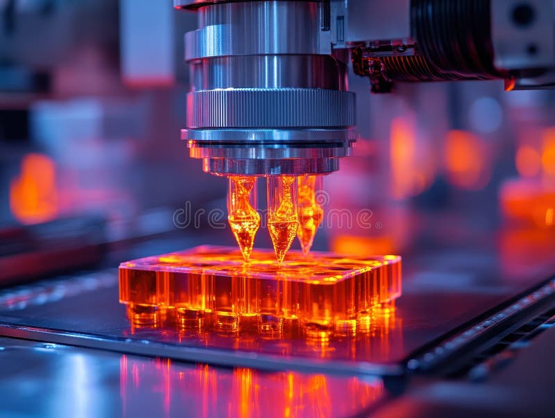 Advanced 3d printing technology in action: high-precision manufacturing process vector illustration