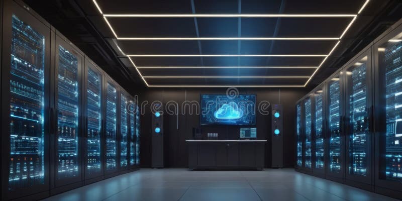 Advanced Data Center with Cloud Computing Diagram royalty free stock photos