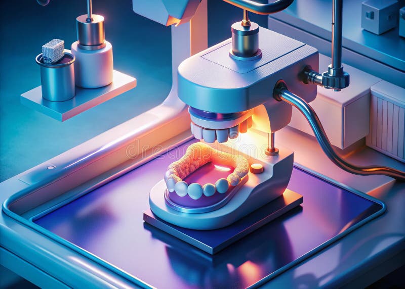 Advanced Dental Technology A BirdsEye View of a CADCAM System Skapa Precision Ceramic Dentures vektor illustrationer