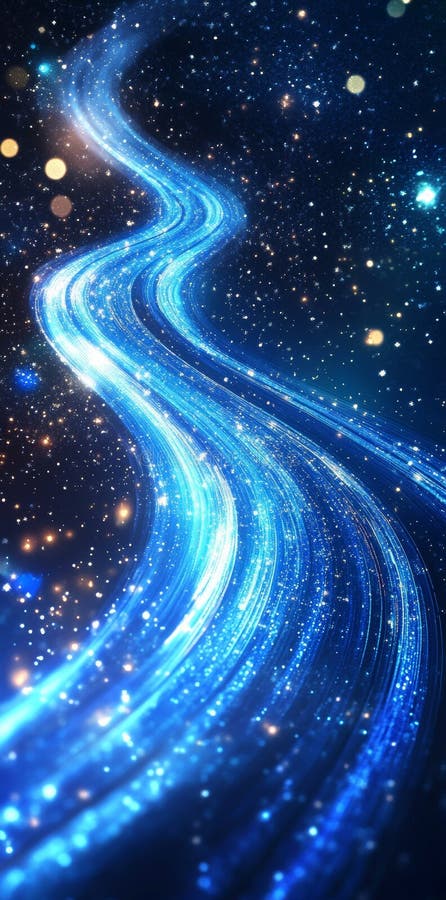 An advanced digital environment with dynamic blue neon lines and particles flowing on a dark abstract background royalty free stock photography