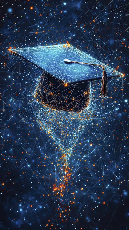 Advanced digital graduation cap with luminous lines royalty free illustration