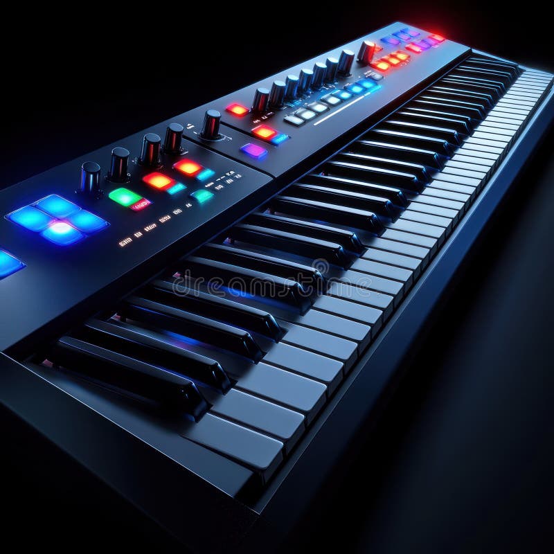Advanced digital keyboard with illuminated controls stock illustration