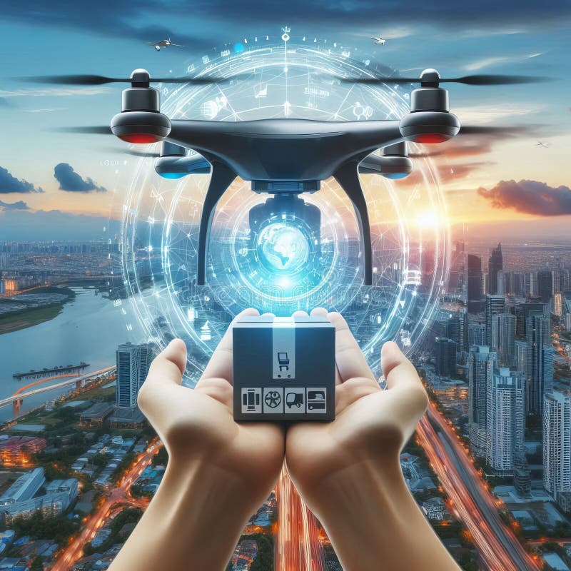 Advanced Drone Delivery System (Advanced Drone Delivery System) Ein System, das Drohnen verwendet, um zu entfernen lizenzfreie abbildung