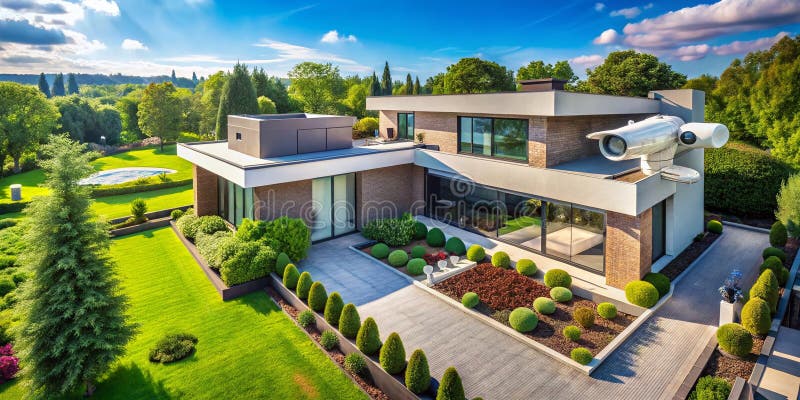 Advanced Drone Surveillance for Smart Home Security Modern IP Cameras Deliver Comprehensive Protection and Peace of vector illustration