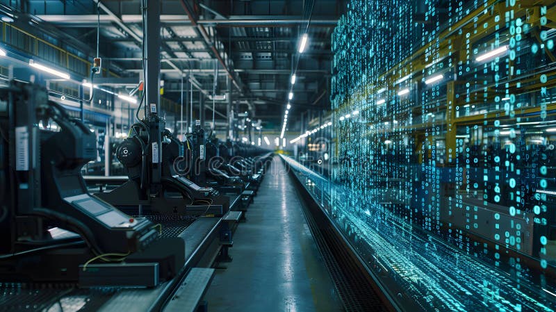Advanced factory floor with machines operating automation. vector illustration