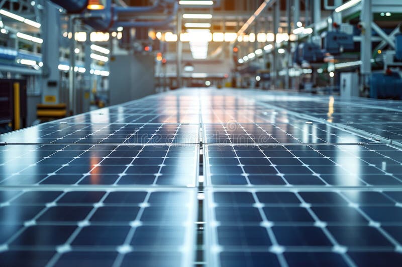 Advanced factory illustrates solar panel production process efficiently stock illustration