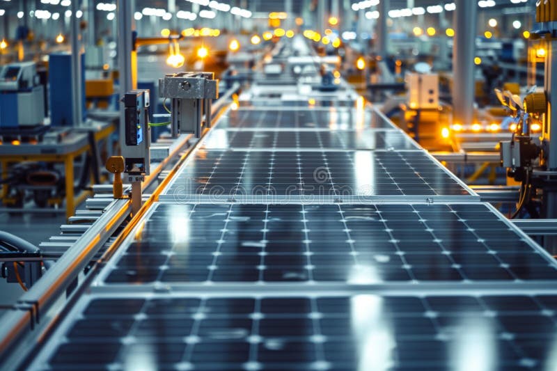 Advanced factory illustrates solar panel production process efficiently stock illustration