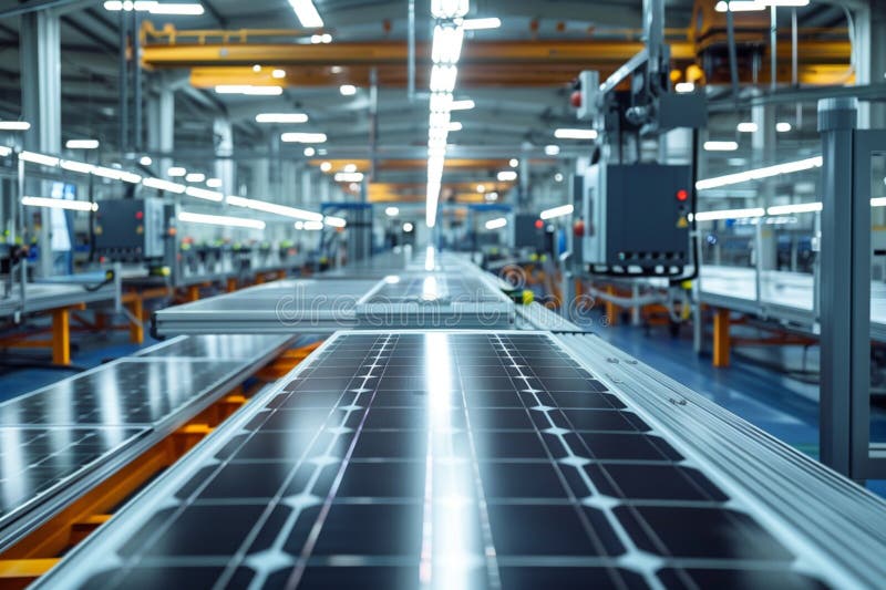 Advanced factory illustrates solar panel production process efficiently stock illustration