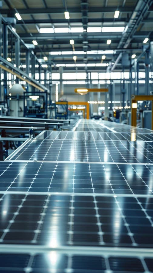 Advanced factory illustrates solar panel production process efficiently vector illustration