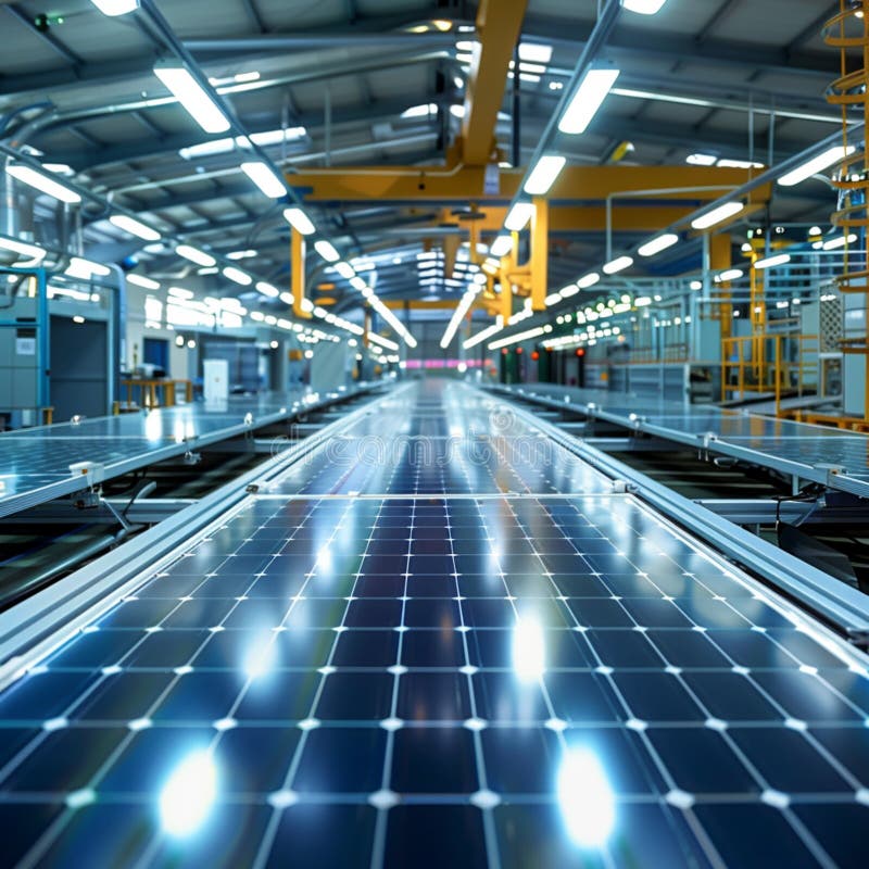Advanced factory illustrates solar panel production process efficiently stock illustration