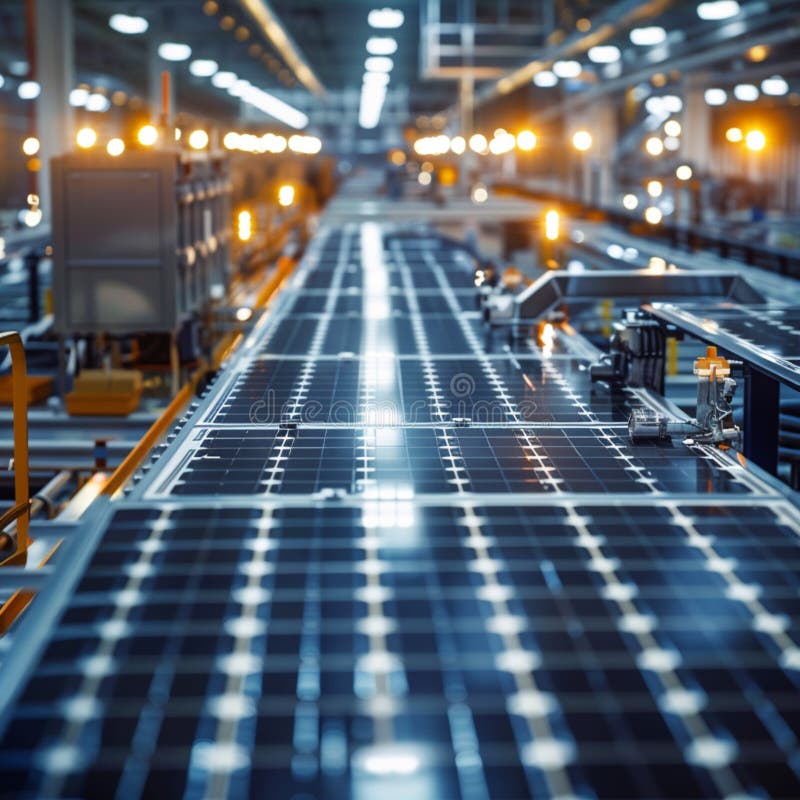 Advanced factory illustrates solar panel production process efficiently vector illustration