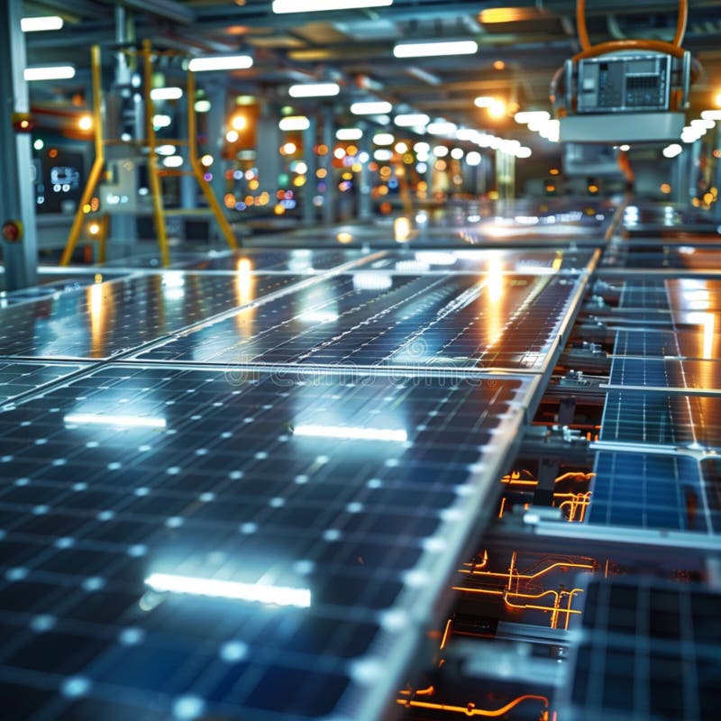 Advanced factory illustrates solar panel production process efficiently stock illustration