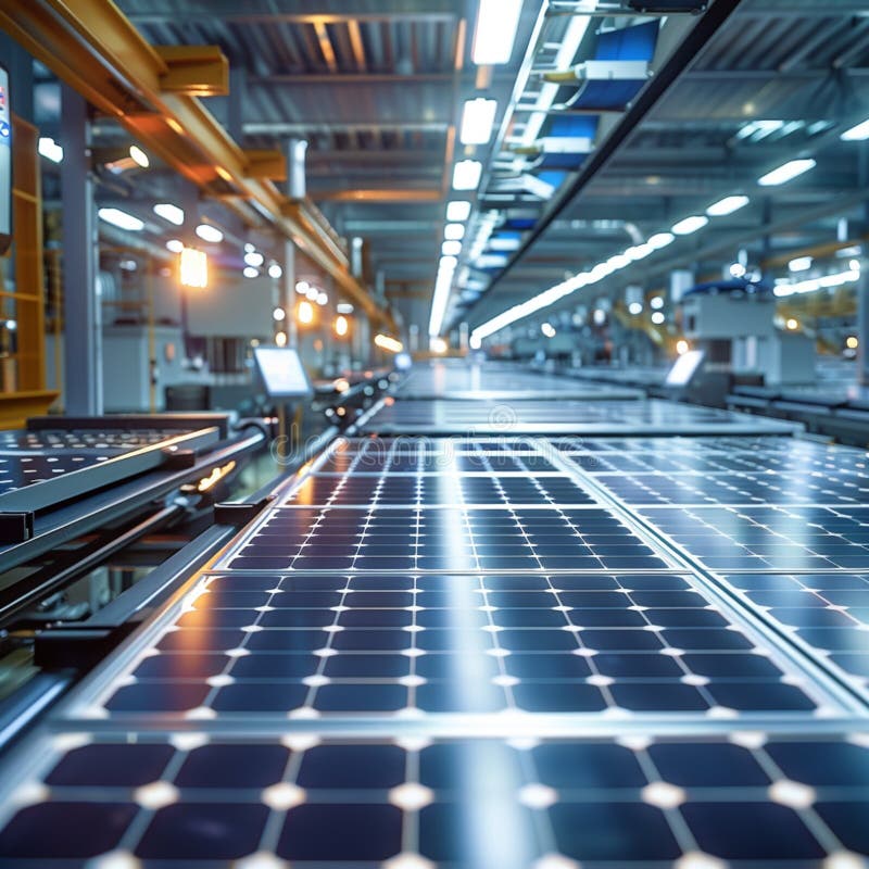 Advanced factory illustrates solar panel production process efficiently vector illustration