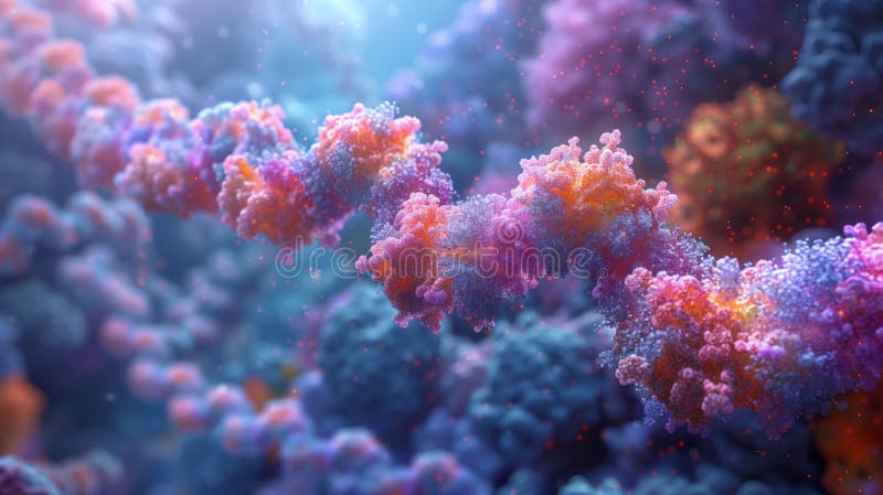 Close-up image of intricate molecular structure with soft glow, demonstrating advanced imaging techniques for studying biological processes. Code division stock images, royalty-free photos and pictures