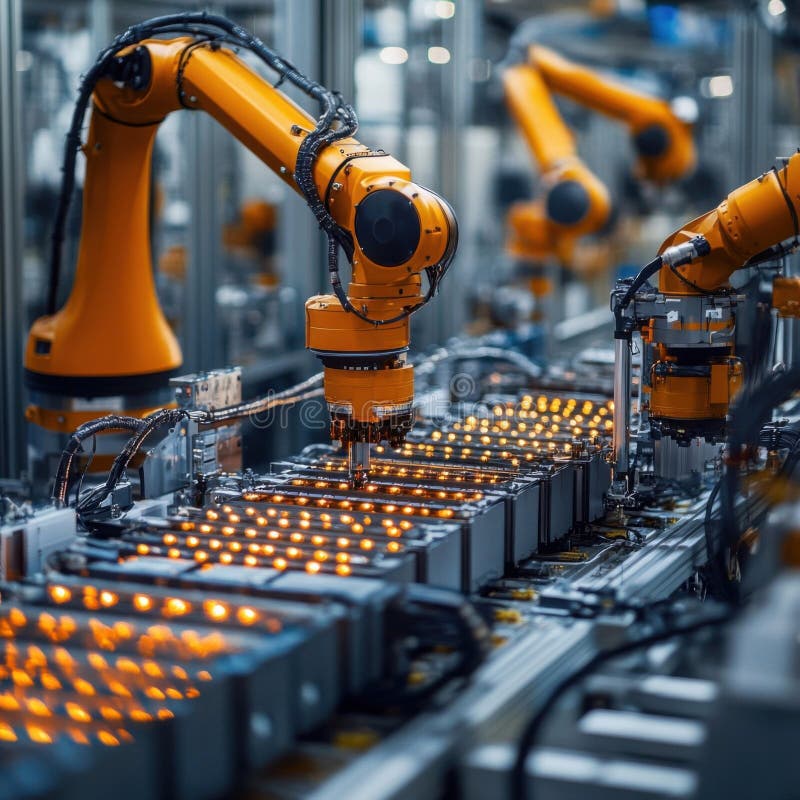 Advanced Industrial Robotics in Automated Manufacturing Plant stock illustration