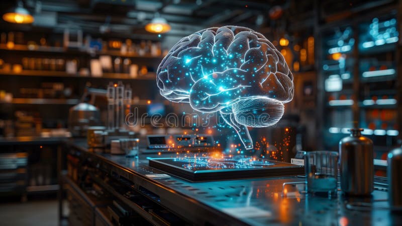 Advanced Laboratory Visualization of a Floating Brain Model With Interactive Data Display stock image