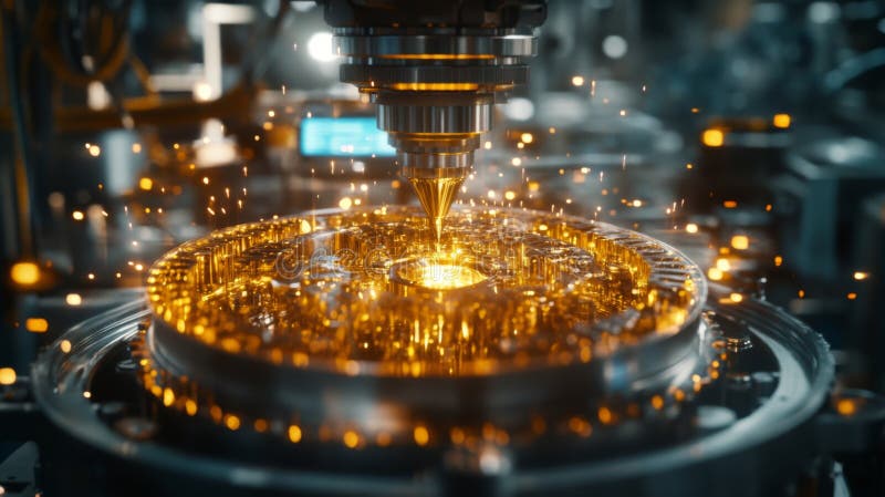 Advanced Machine Precisely Manufacturing Golden Components vector illustration