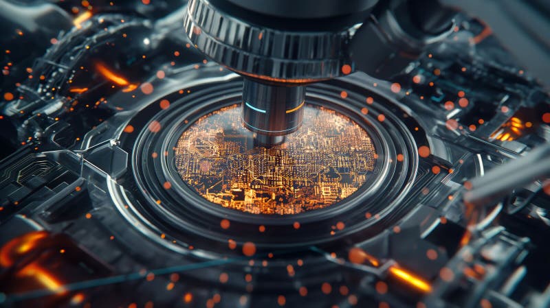 "Advanced Microscopy: Unveiling the Intricate Circuitry of a Microchip" royalty free illustration
