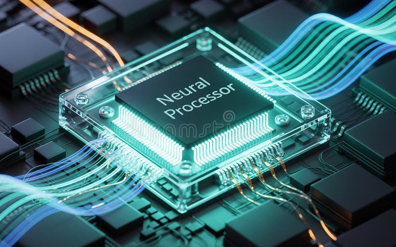 Advanced Neural Processor Chip Technology Futuristic Digital Design Circuit Board AI Data Future vector illustration