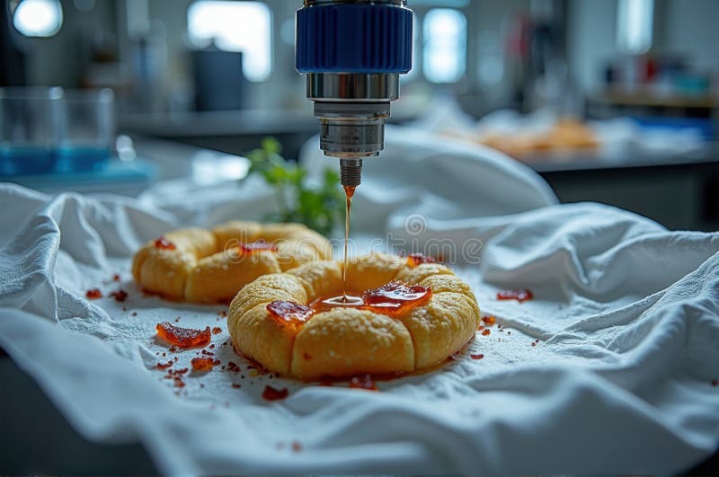 Advanced precision baking: industrial machine enhances gourmet dough creation royalty free stock images