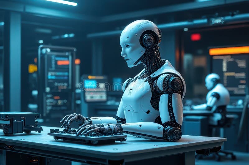 Advanced Robot AI Simulation stock illustration