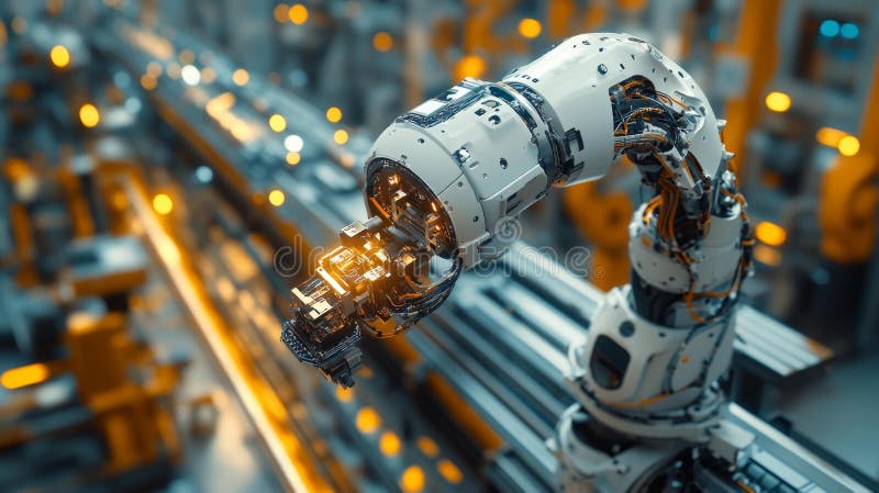 Advanced Robotic Arm in Futuristic Factory Generative AI stock illustration