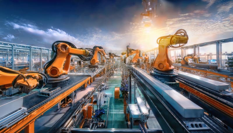 Innovations in futuristic industrial automation empower. Advanced robotic arms enable seamless development in a dynamic industrial environment. AI generated