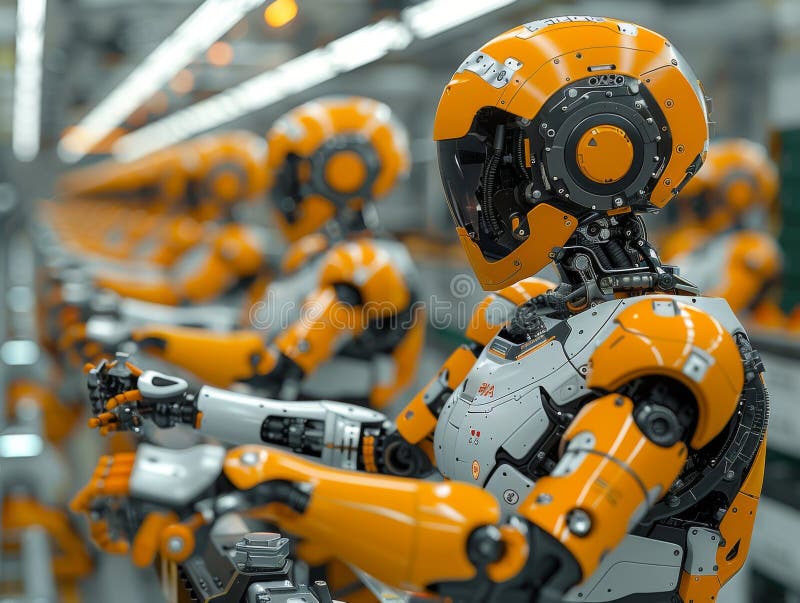 Advanced Robotic Assembly Line in a Futuristic Manufacturing Facility stock photo