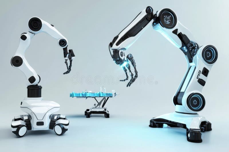 Innovative robotic arms performing surgical procedures in a modern healthcare setting stock photography