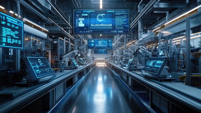 Advanced robotics and ai in modern automated factory assembly line technology royalty free illustration