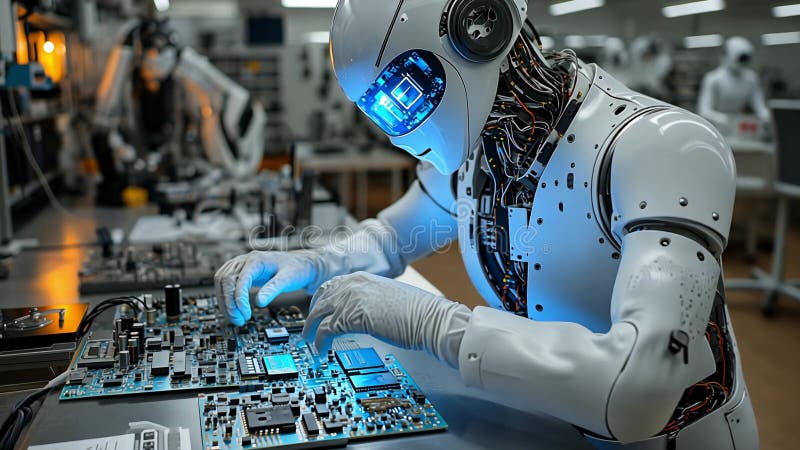 Advanced Robotics in Electronics Manufacturing is revolutionizing production royalty free illustration