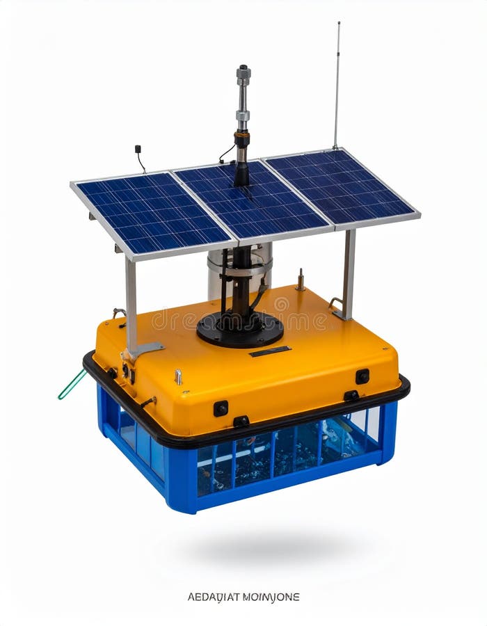 Advanced Scientific Data Buoy with Solar Panels on White vector illustration