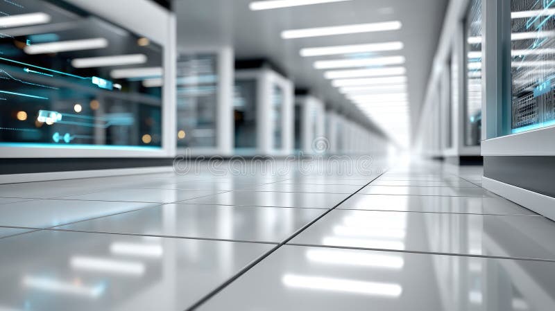 The advanced security room boasts sleek servers and holographic interfaces, all under ambient blue lighting, showcasing tech innovation. AI generated