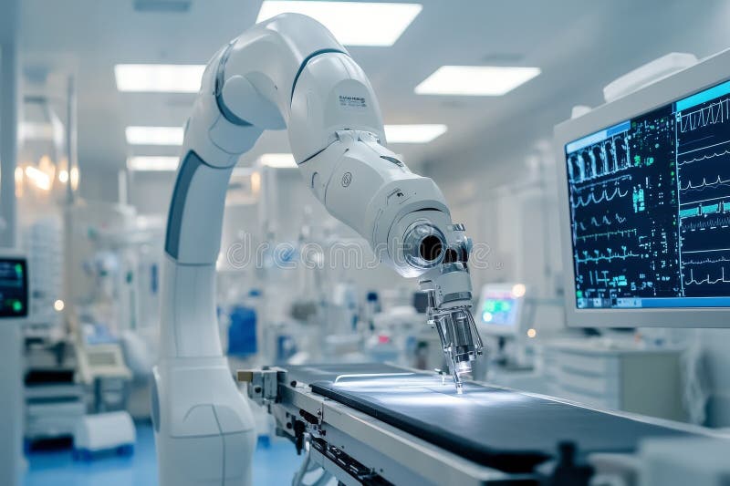 High tech surgical equipment in a modern operating room during a procedure royalty free stock image