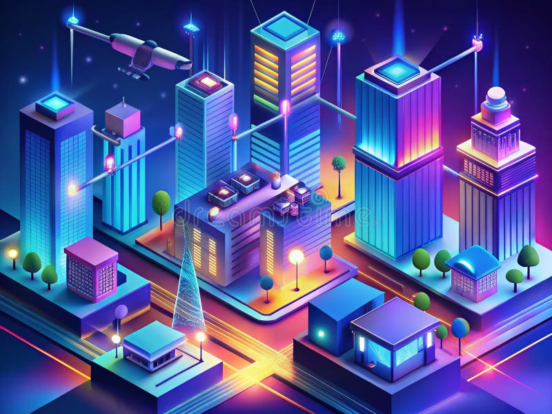 Advanced Surveillance Systems for a Secure and Efficient Futuristic Smart City Isometric View of a Modern Security royalty free illustration