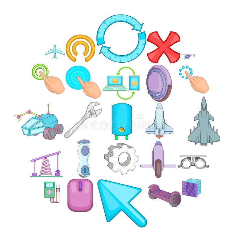 Advanced technologies icons set, cartoon style vector illustration