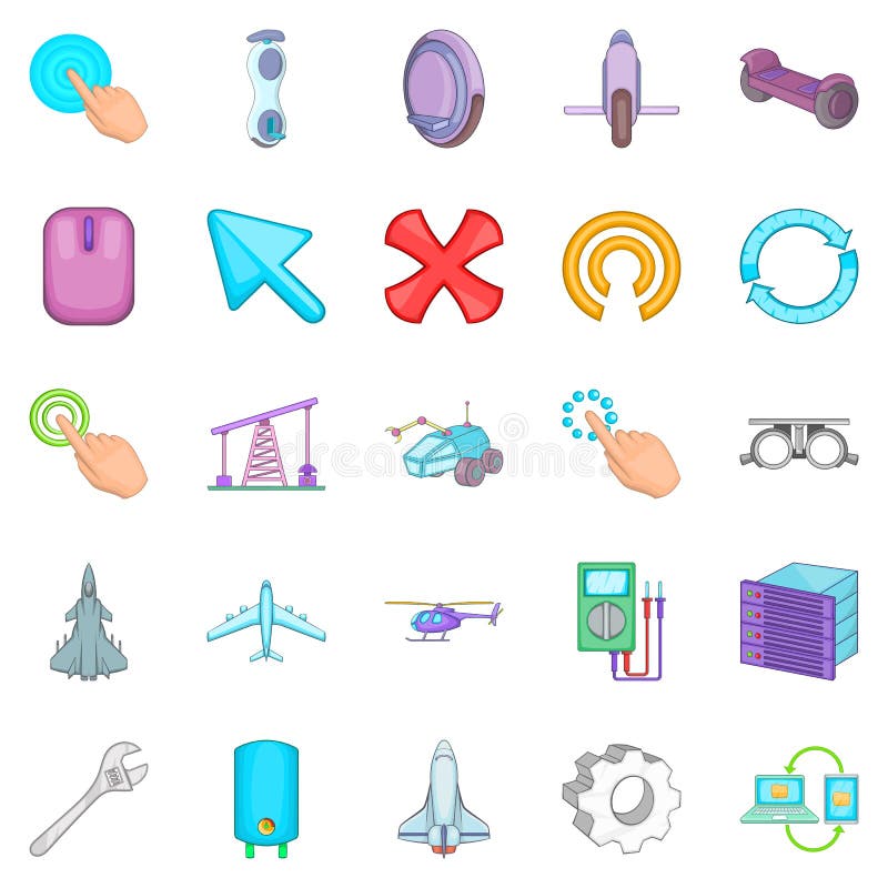 Advanced technologies icons set, cartoon style stock illustration