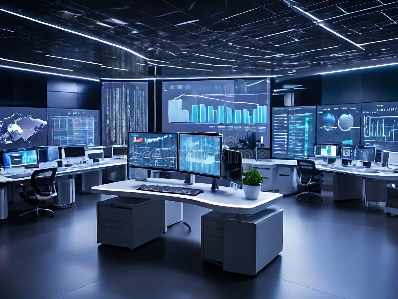 Advanced Technology Command Center with Global Data Visualization and Analysis. royalty free illustration