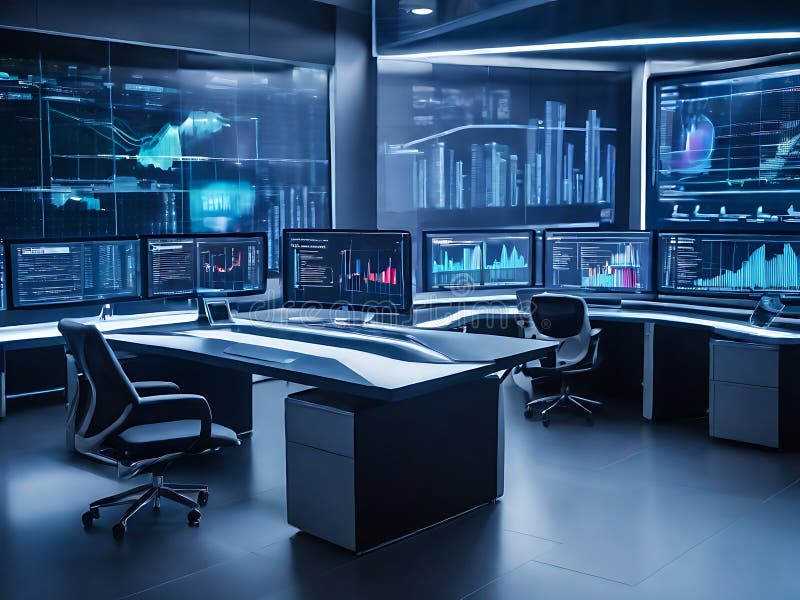 Advanced Technology Command Center with Global Data Visualization and Analysis. stock illustration