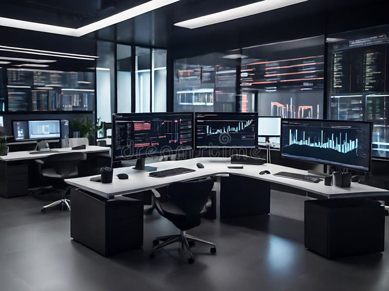 Advanced Technology Command Center with Global Data Visualization and Analysis. stock illustration