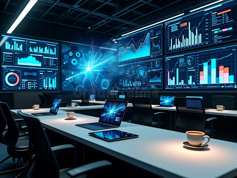 Advanced Technology Command Center with Global Data Visualization and Analysis. royalty free illustration