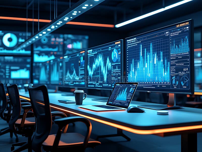 Advanced Technology Command Center with Global Data Visualization and Analysis. royalty free illustration