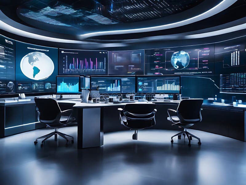 Advanced Technology Command Center with Global Data Visualization and Analysis. royalty free illustration